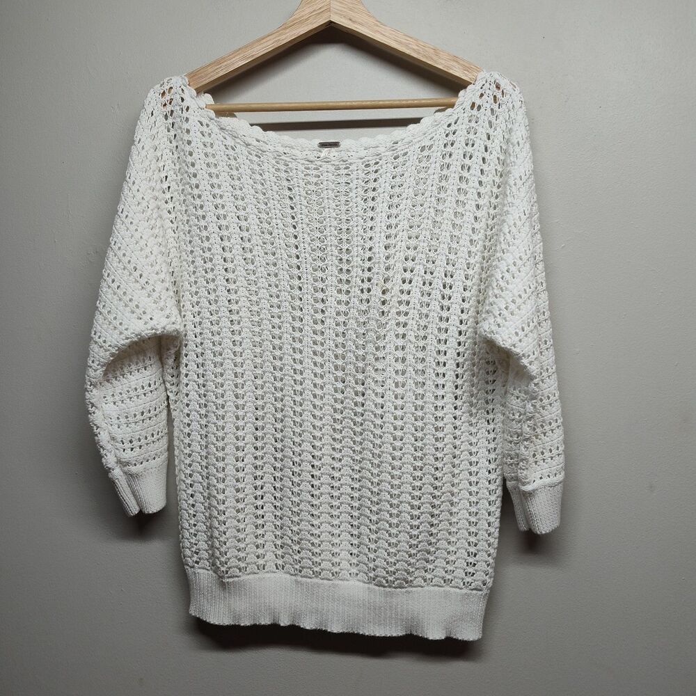 Free People Crochet Top Women L White Short Sleeve Boho Chic Beachy Festival
